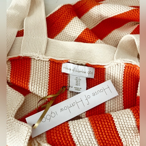 HOUSE OF HARLOW 1960 STRIPED SLEEVELESS BODYCON MINI DRESS ORANGE / IVORY Size S - Picture 3 of 3